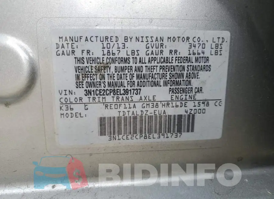 3N1CE2CP8EL391737 Photo# 12