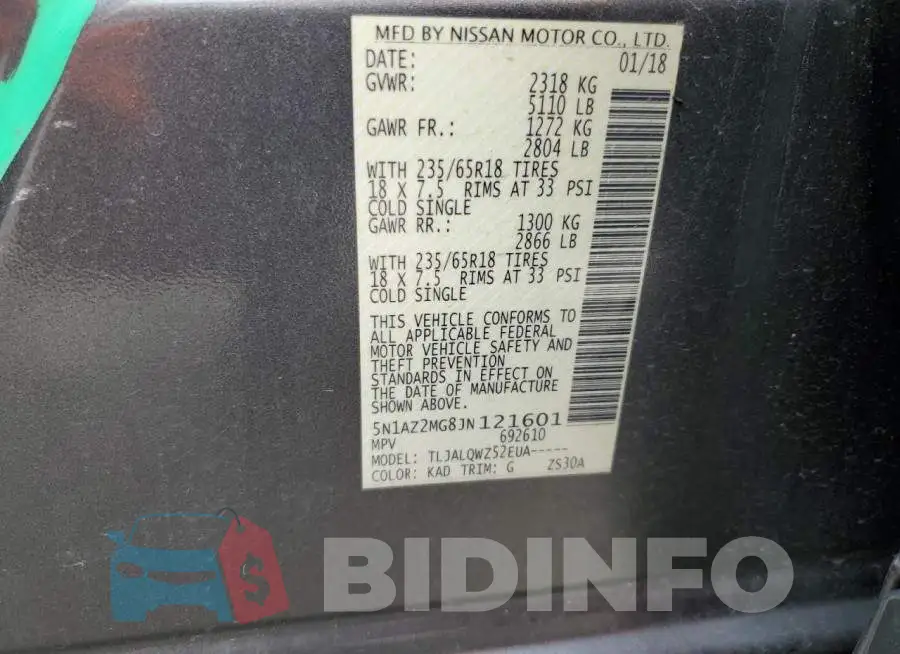 5N1AZ2MG8JN121601 Photo# 13