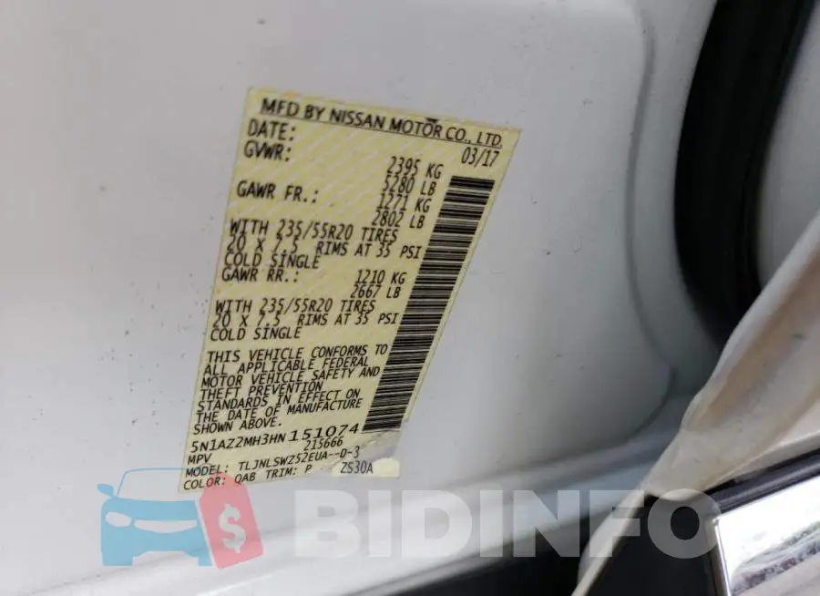 5N1AZ2MH3HN151074 Photo# 10
