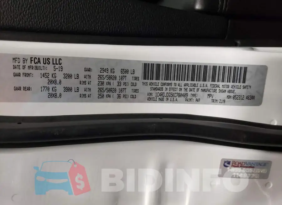 1C4RDJDG5KC780409 Photo# 13