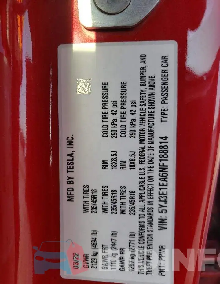 5YJ3E1EA6NF188814 Photo# 12