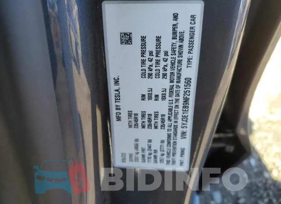 5YJ3E1EB9NF251560 Photo# 13