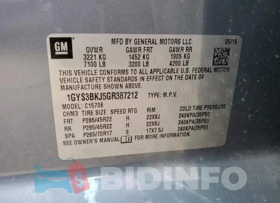1GYS3BKJ5GR387212 Photo# 14