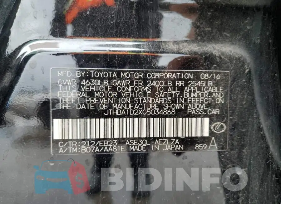 JTHBA1D2XG5034868 Photo# 13