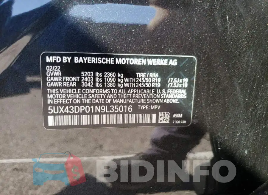 5UX43DP01N9L35016 Photo# 13