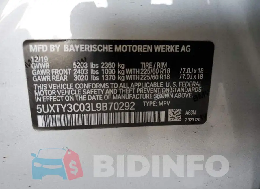 5UXTY3C03L9B70292 Photo# 13