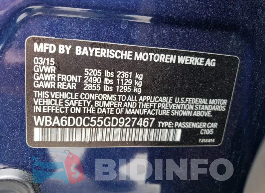 WBA6D0C55GD927467 Photo# 13