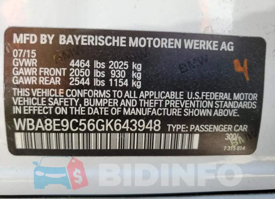 WBA8E9C56GK643948 Photo# 12