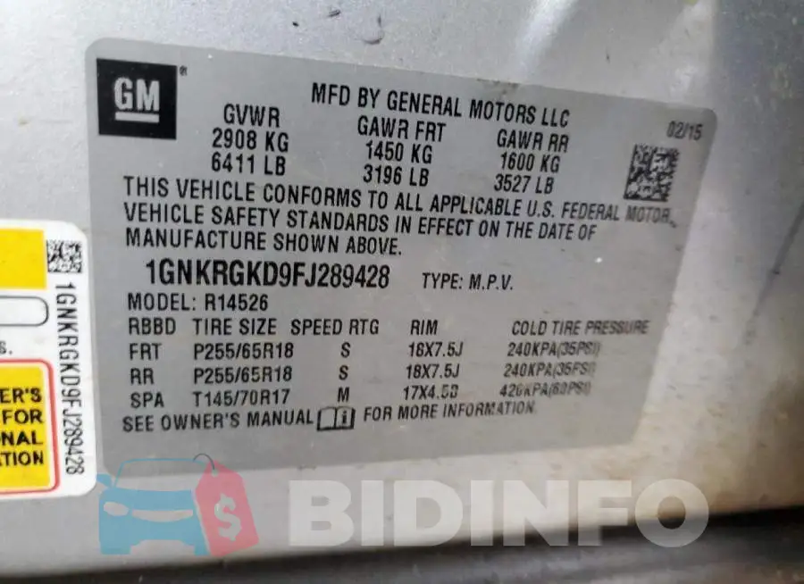 1GNKRGKD9FJ289428 Photo# 13