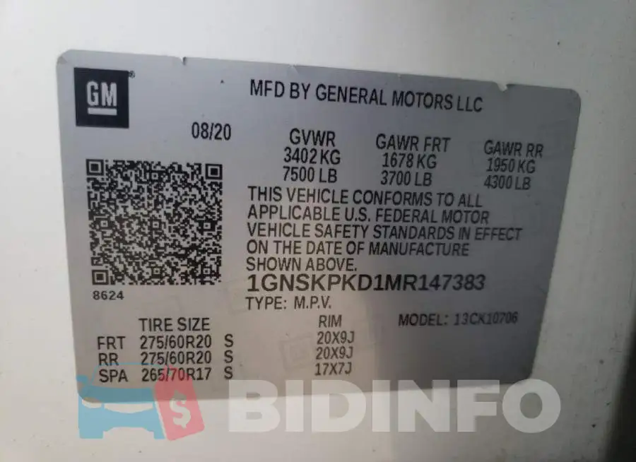 1GNSKPKD1MR147383 Photo# 13