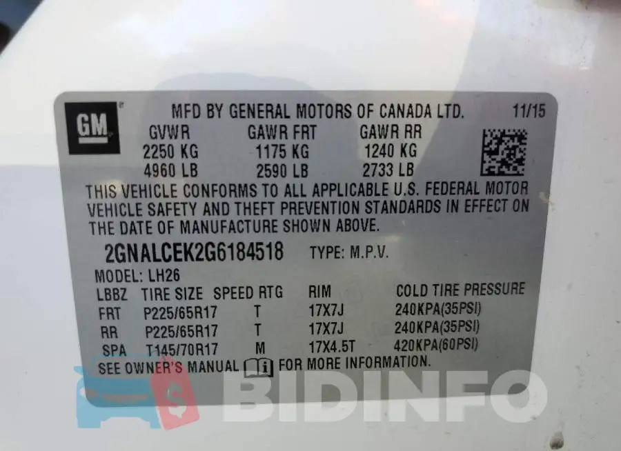 2GNALCEK2G6184518 Photo# 13