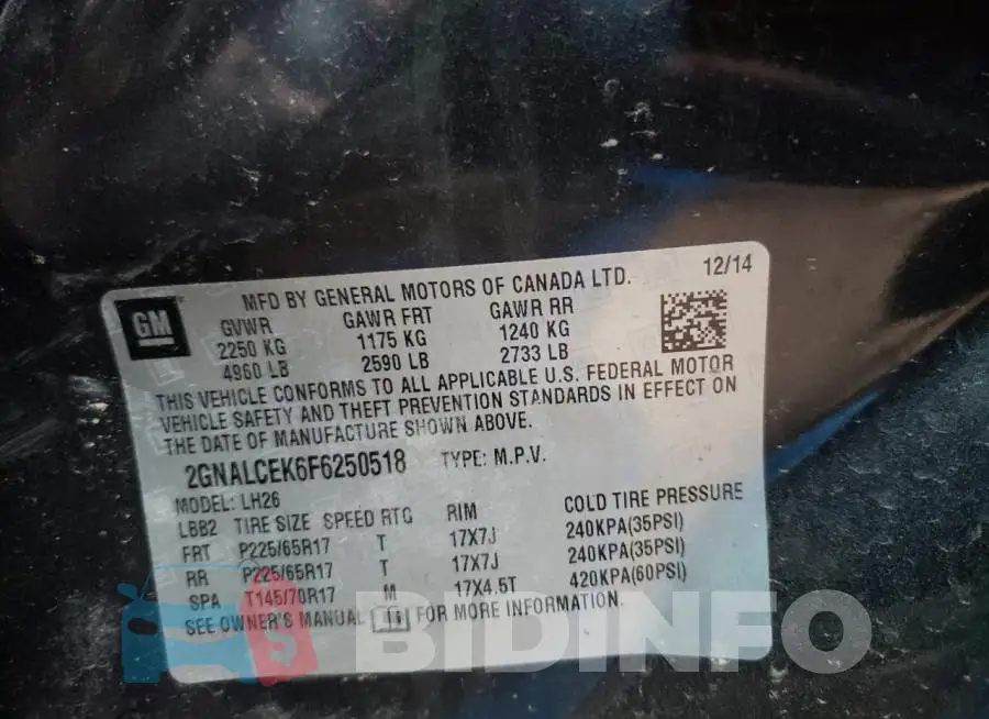 2GNALCEK6F6250518 Photo# 13