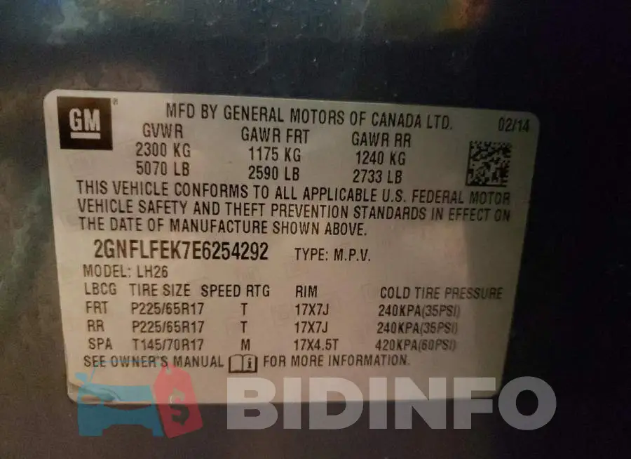 2GNFLFEK7E6254292 Photo# 14