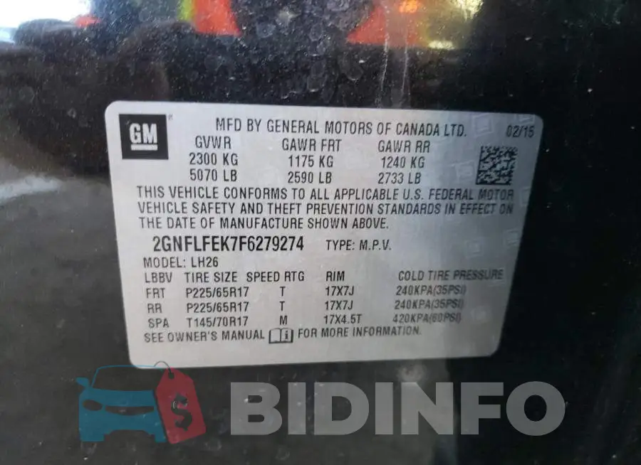 2GNFLFEK7F6279274 Photo# 14
