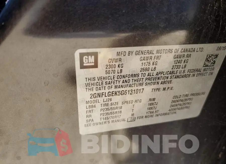 2GNFLGEK5G6131017 Photo# 13