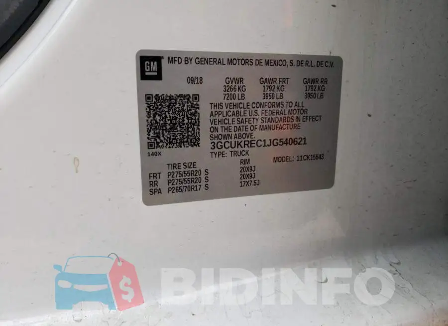3GCUKREC1JG540621 Photo# 12