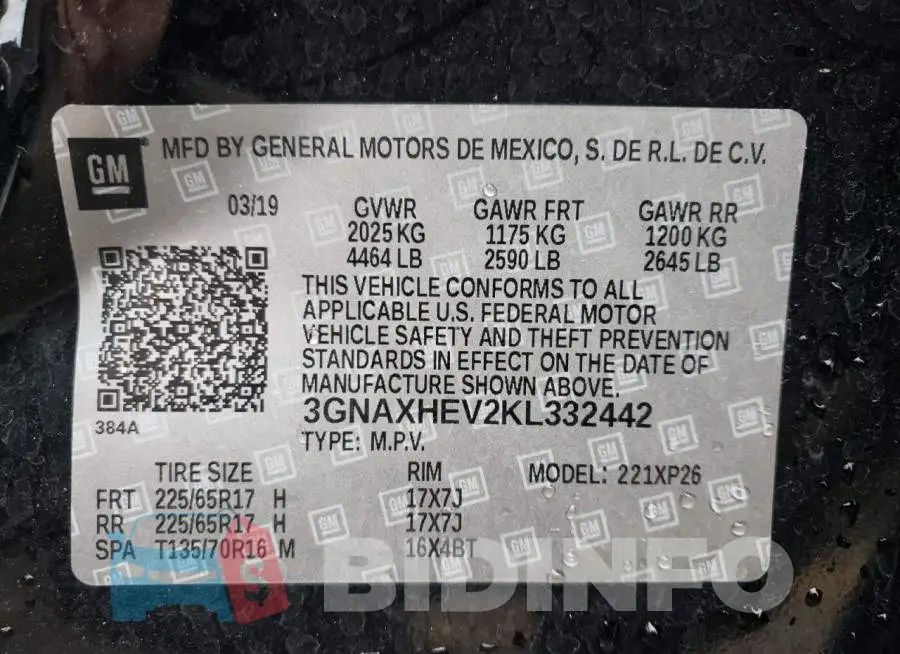 3GNAXHEV2KL332442 Photo# 13