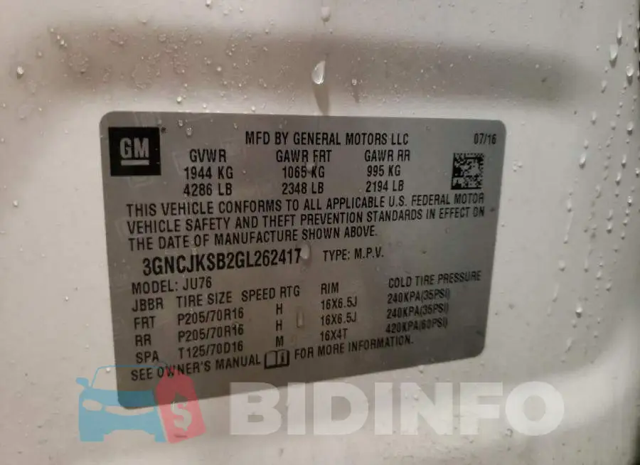 3GNCJKSB2GL262417 Photo# 13