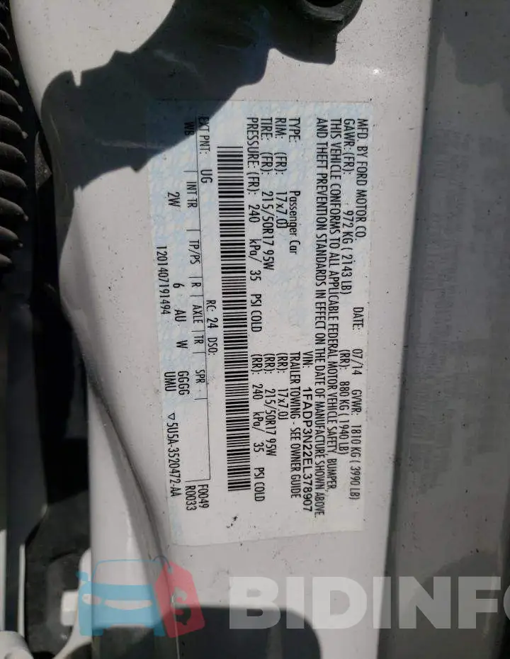 1FADP3N22EL378907 Photo# 12