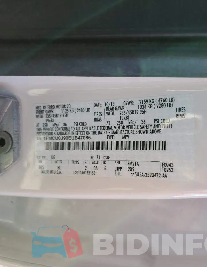 1FMCU0J99EUB47086 Photo# 13