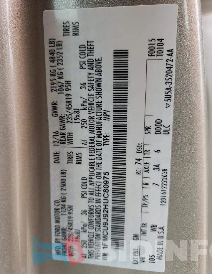 1FMCU9J92HUC80975 Photo# 13