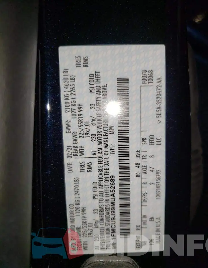 1FMCU9J99MUA52689 Photo# 13