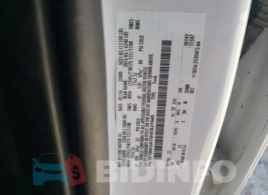 1FT8W3AT0HEB21945 Photo# 12