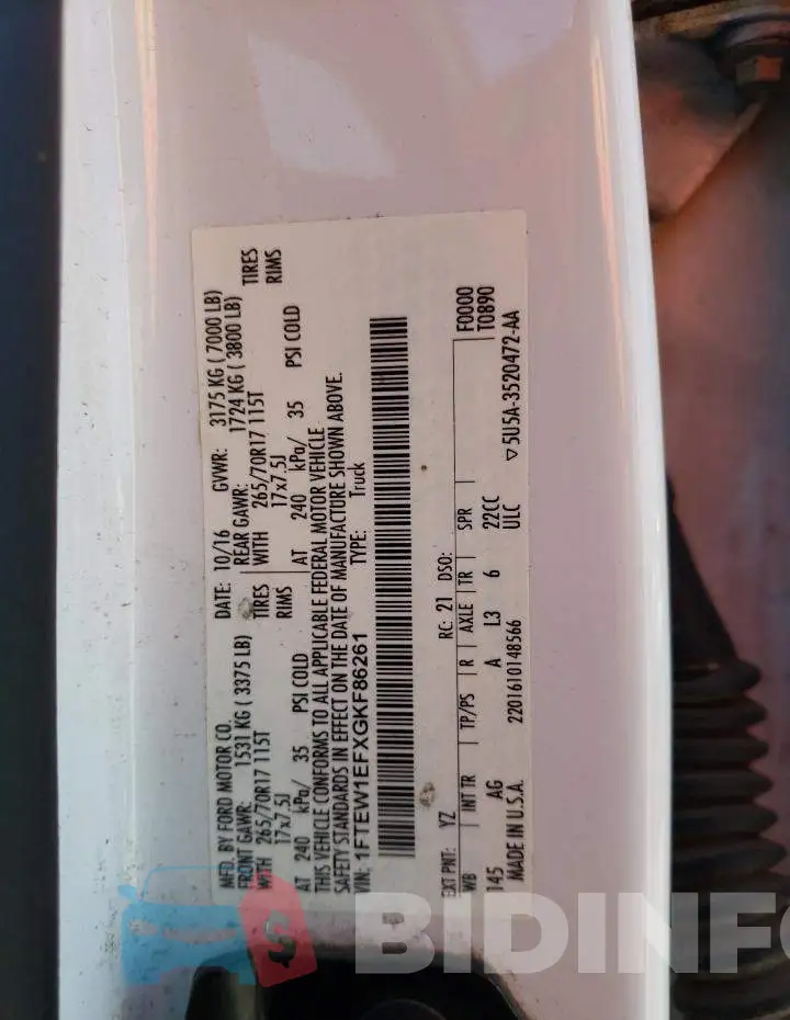 1FTEW1EFXGKF86261 Photo# 12