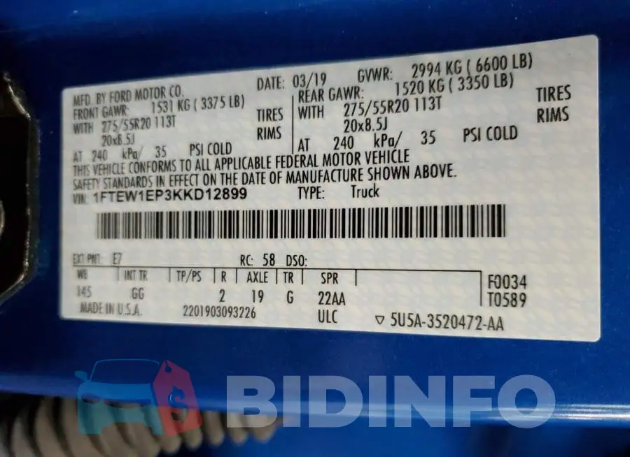 1FTEW1EP3KKD12899 Photo# 10