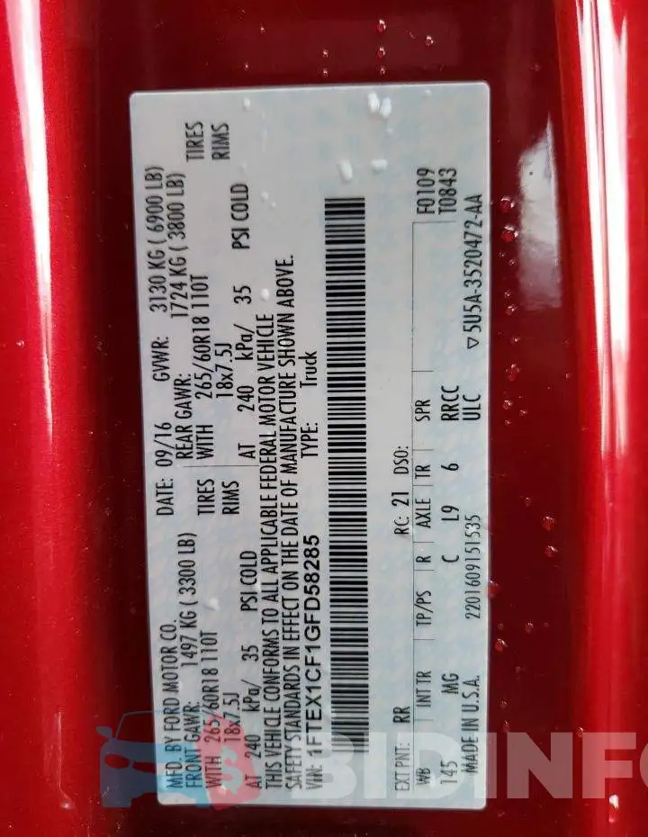 1FTEX1CF1GFD58285 Photo# 12