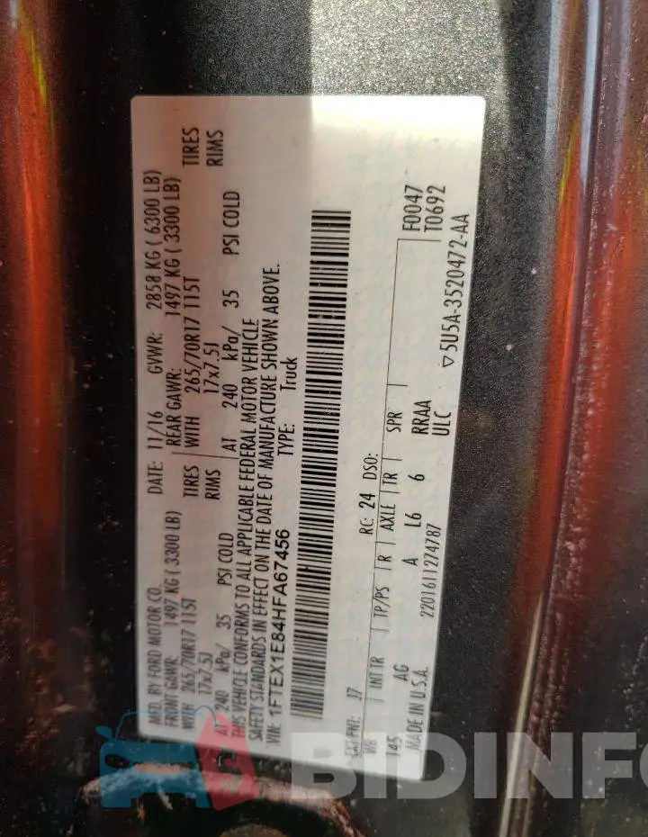 1FTEX1E84HFA67456 Photo# 13