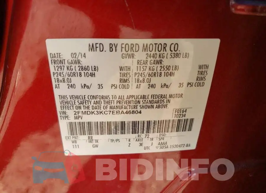 2FMDK3KC7EBA46804 Photo# 14