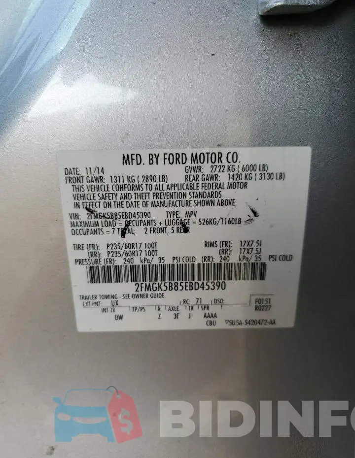 2FMGK5B85EBD45390 Photo# 14