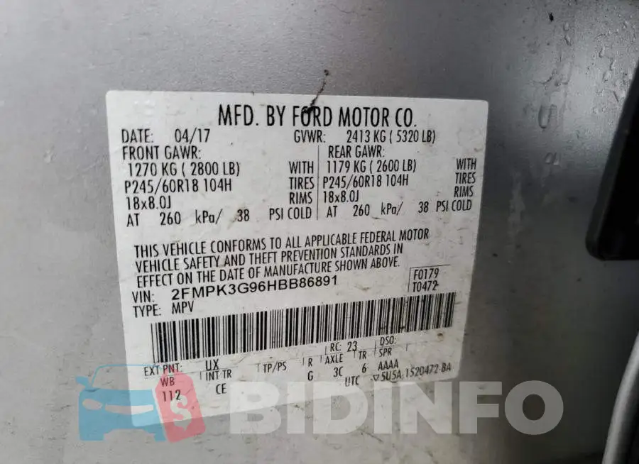 2FMPK3G96HBB86891 Photo# 13