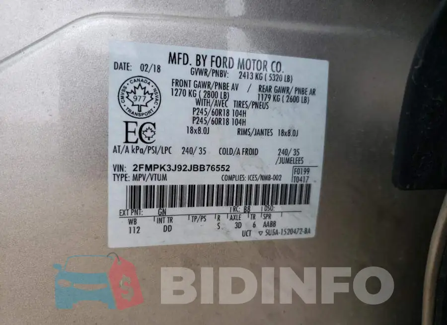 2FMPK3J92JBB76552 Photo# 13