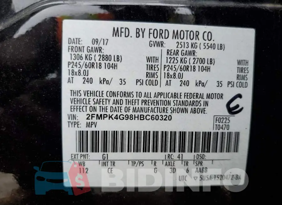 2FMPK4G98HBC60320 Photo# 13