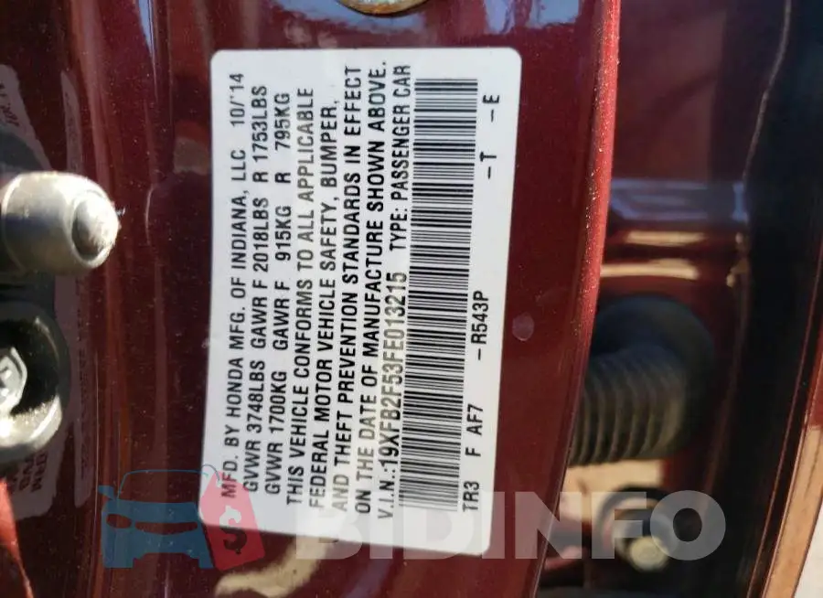 19XFB2F53FE013215 Photo# 12