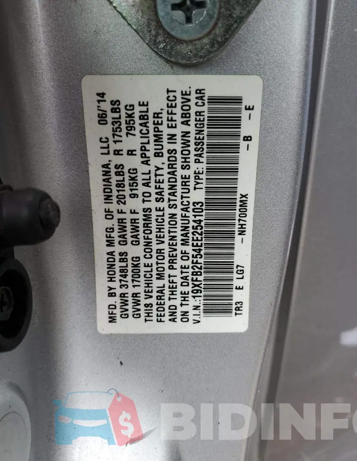 19XFB2F54EE254103 Photo# 12