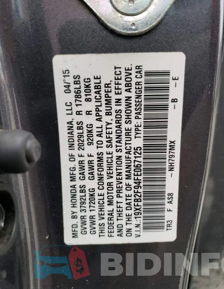 19XFB2F94FE067125 Photo# 12