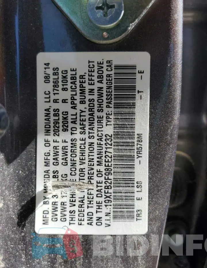 19XFB2F98EE271232 Photo# 10