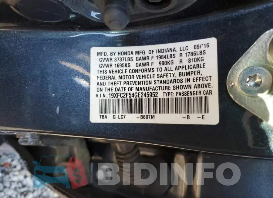 19XFC2F54GE245952 Photo# 12