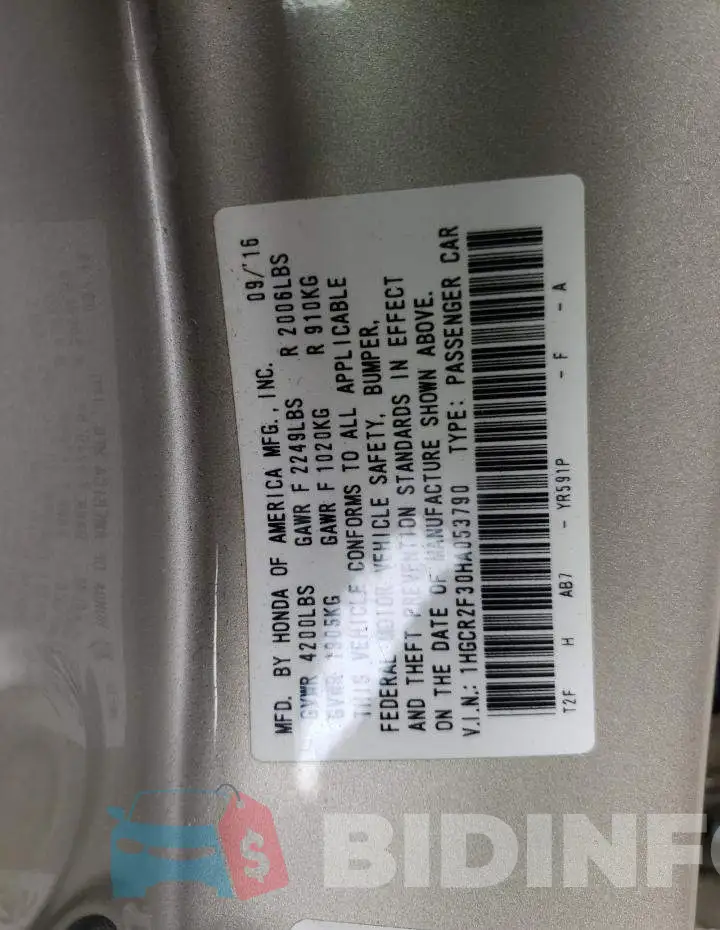 1HGCR2F30HA053790 Photo# 12