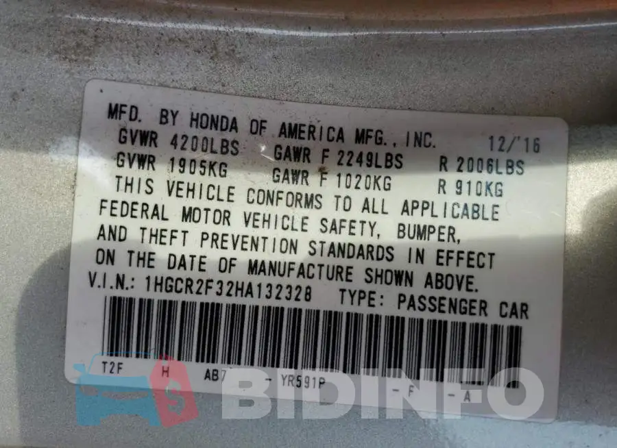 1HGCR2F32HA132328 Photo# 12
