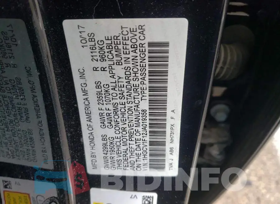 1HGCV1F12JA019358 Photo# 12