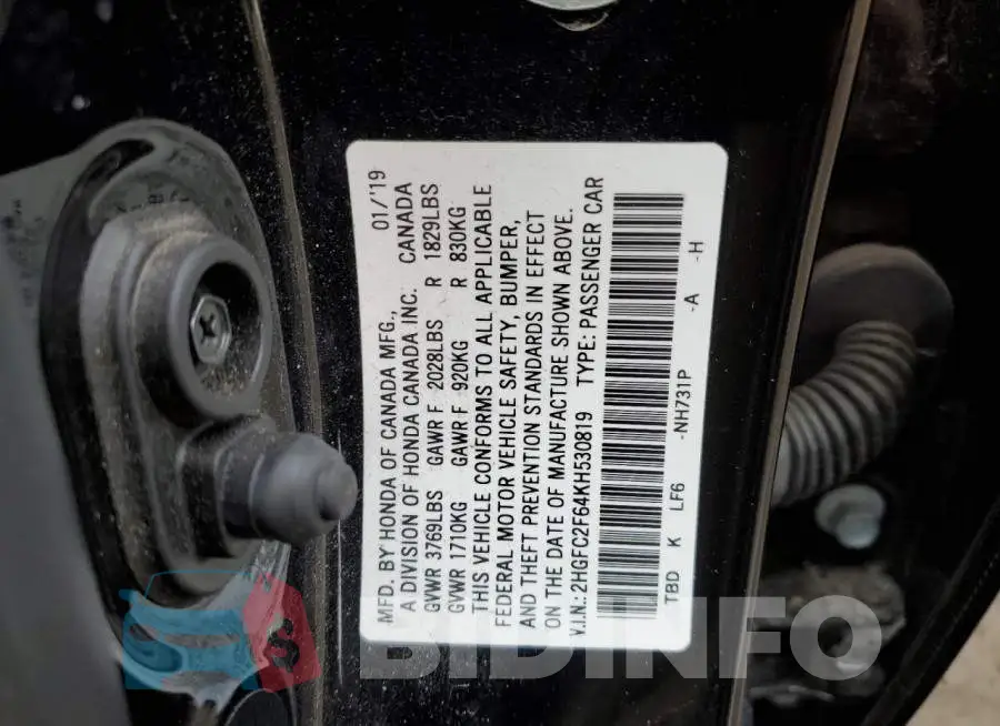 2HGFC2F64KH530819 Photo# 12