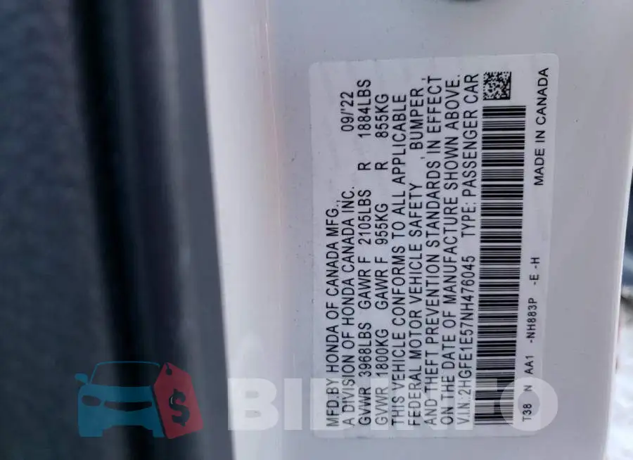 2HGFE1E57NH476045 Photo# 12