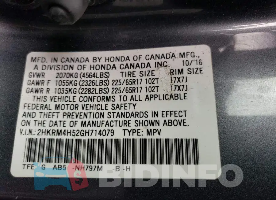 2HKRM4H52GH714079 Photo# 13