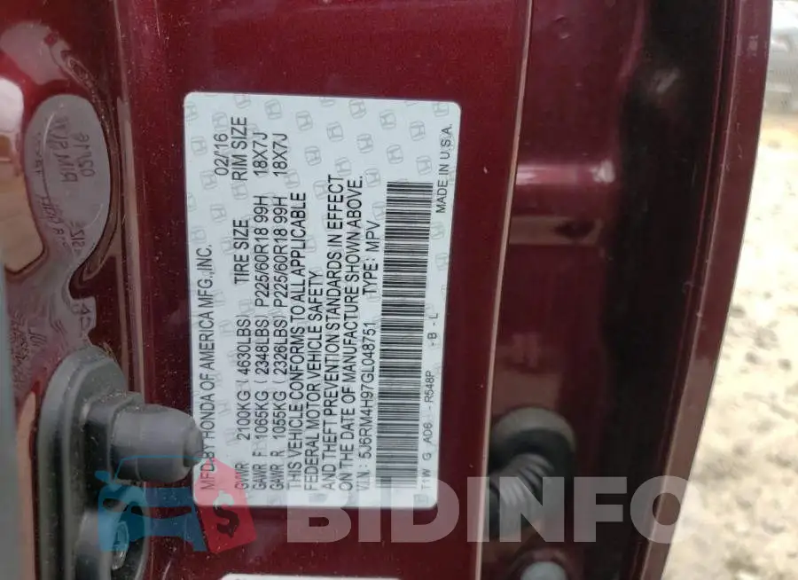 5J6RM4H97GL048751 Photo# 10
