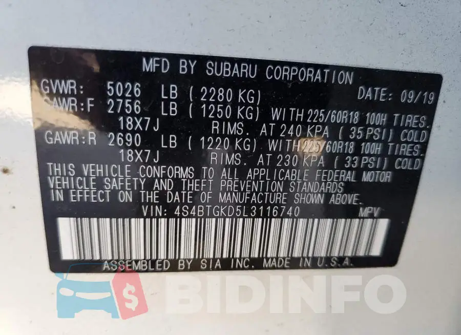 4S4BTGKD5L3116740 Photo# 13