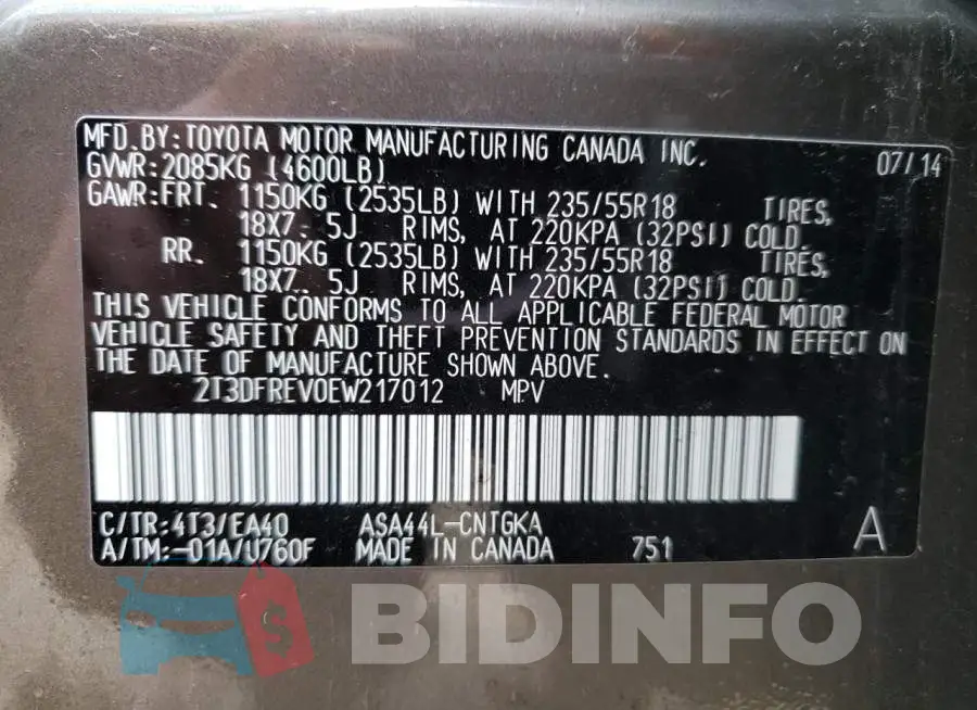2T3DFREV0EW217012 Photo# 12